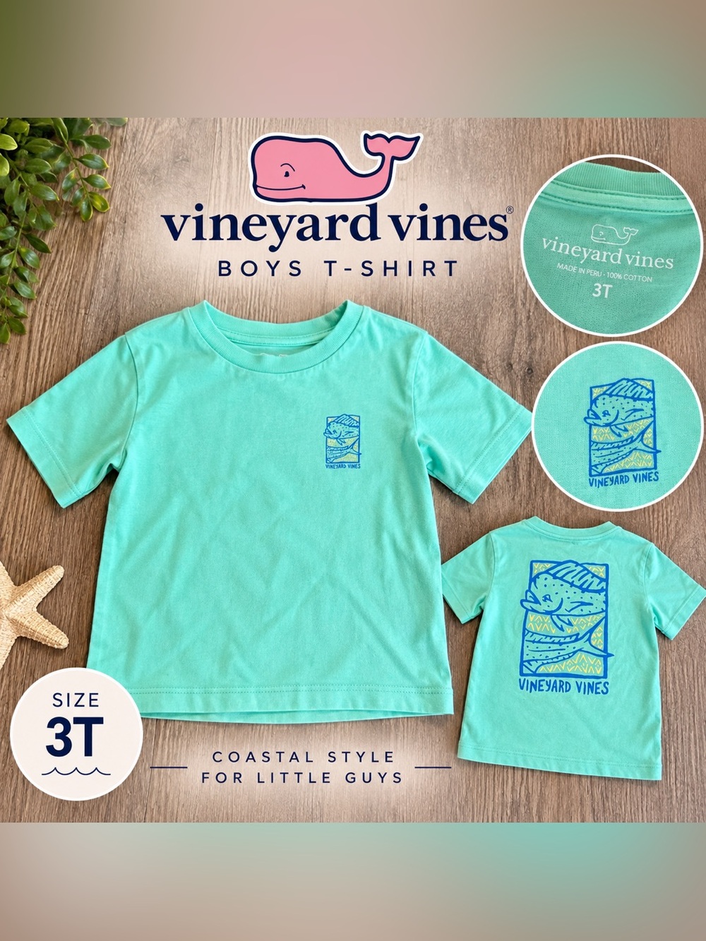 Vineyard Vines Boys Performance? Fish Graphic T-Shirt Mint Green Size 3T